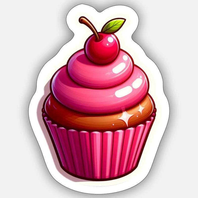 Pinker Muffin mit Kirsche Oben drauf - Sticker Größe S (10 x 10 cm) - Mattweiß