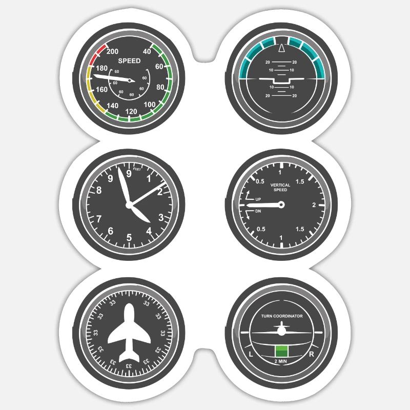 Airplane Flight Instruments Sticker size S (10 x 10 cm)