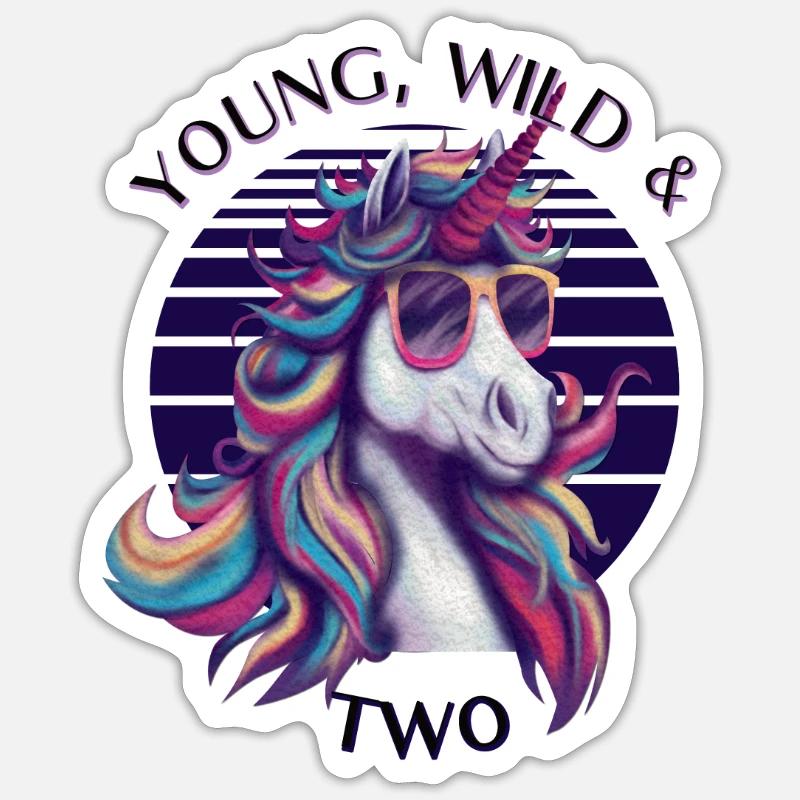 Young, Wild & Two – Cooles Einhorn Geburtstag - Sticker Größe S (10 x 10 cm) - Mattweiß