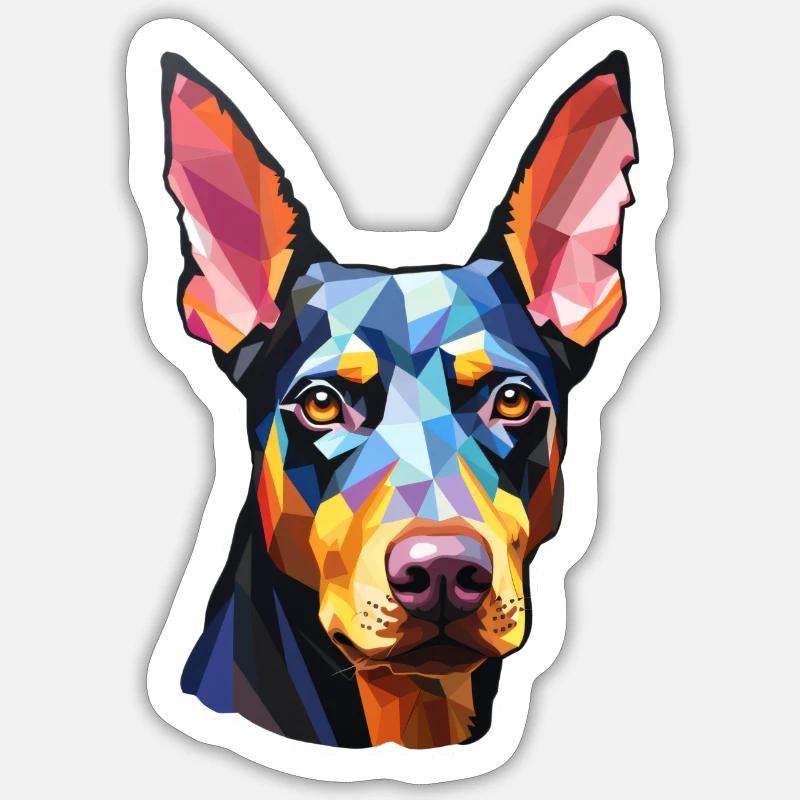 Dobermann Pinscher psychedelisch - Sticker Größe S (10 x 10 cm) - Mattweiß