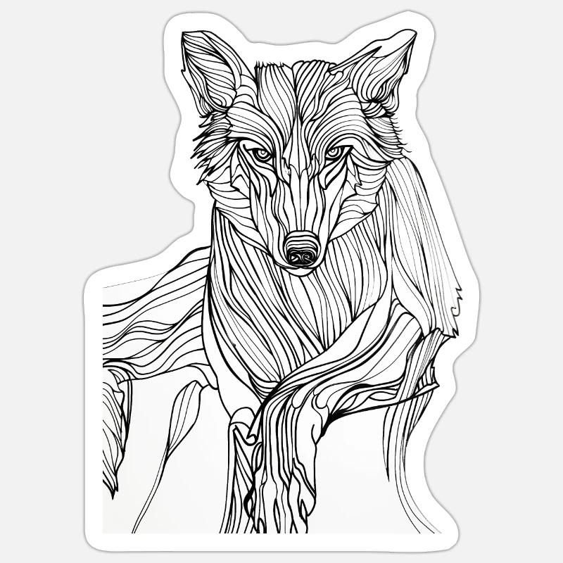 Lines art wolf #wolf - Sticker size S (10 x 10 cm) - white matte
