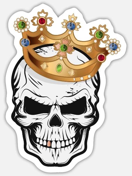 Schädel,Skull,Totenkopf mit Krone und Goldzahn - Sticker Größe S (10 x 10 cm) - Mattweiß