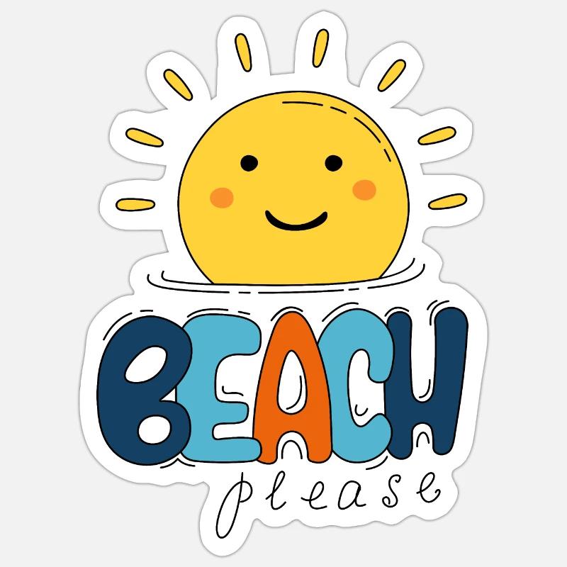 Soleil et plage - Sticker taille S (10 x 10 cm) - blanc mat