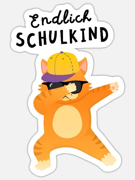 Endlich Schulkind Katze Dab Einschulung - Sticker Größe S (10 x 10 cm) - Mattweiß