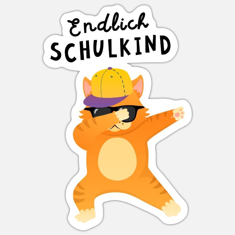 Endlich Schulkind Katze Dab Einschulung - Sticker Größe S (10 x 10 cm) - Mattweiß