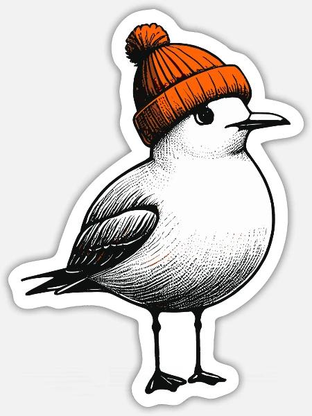 Nordsee Hafen Moin Möwe Mütze Beanie orange - Sticker Größe S (10 x 10 cm) - Mattweiß