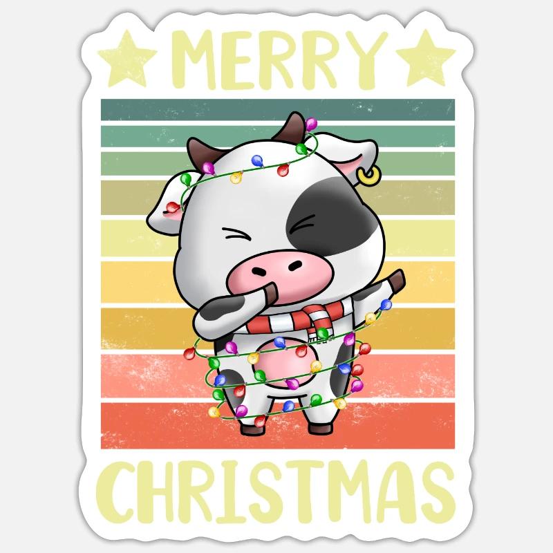 Joyeuse vache de Noël - Sticker taille S (10 x 10 cm) - blanc mat