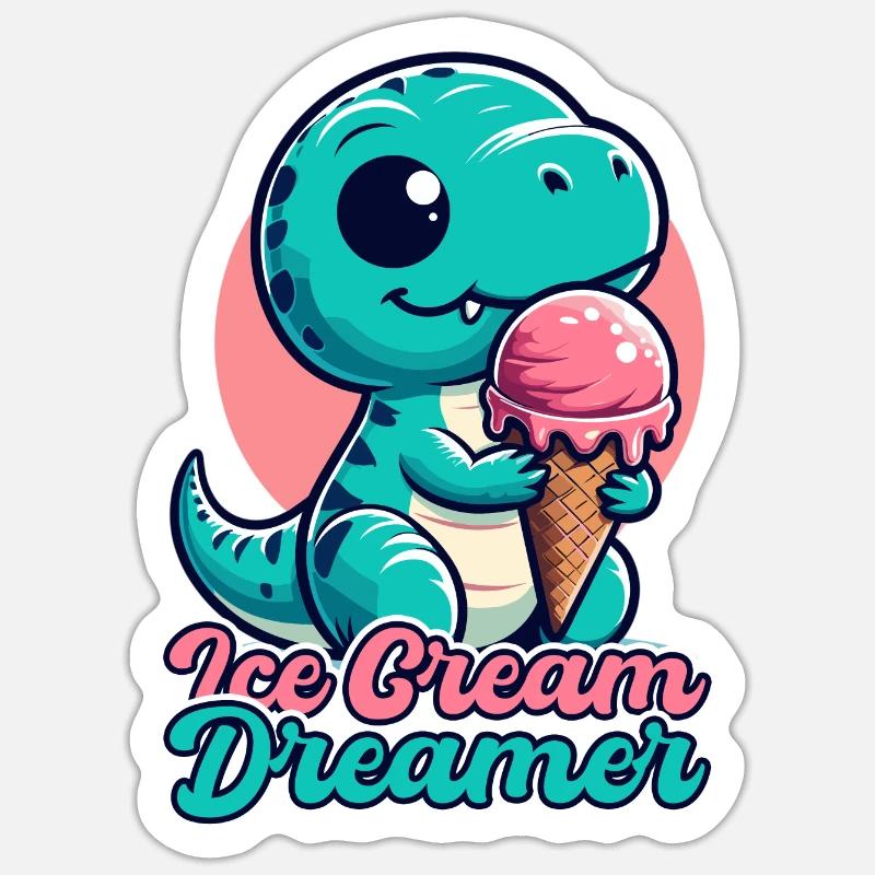 Eiscreme Träumer süßer T-Rex mit Eis Geschenk Sticker Größe S (10 x 10 cm)