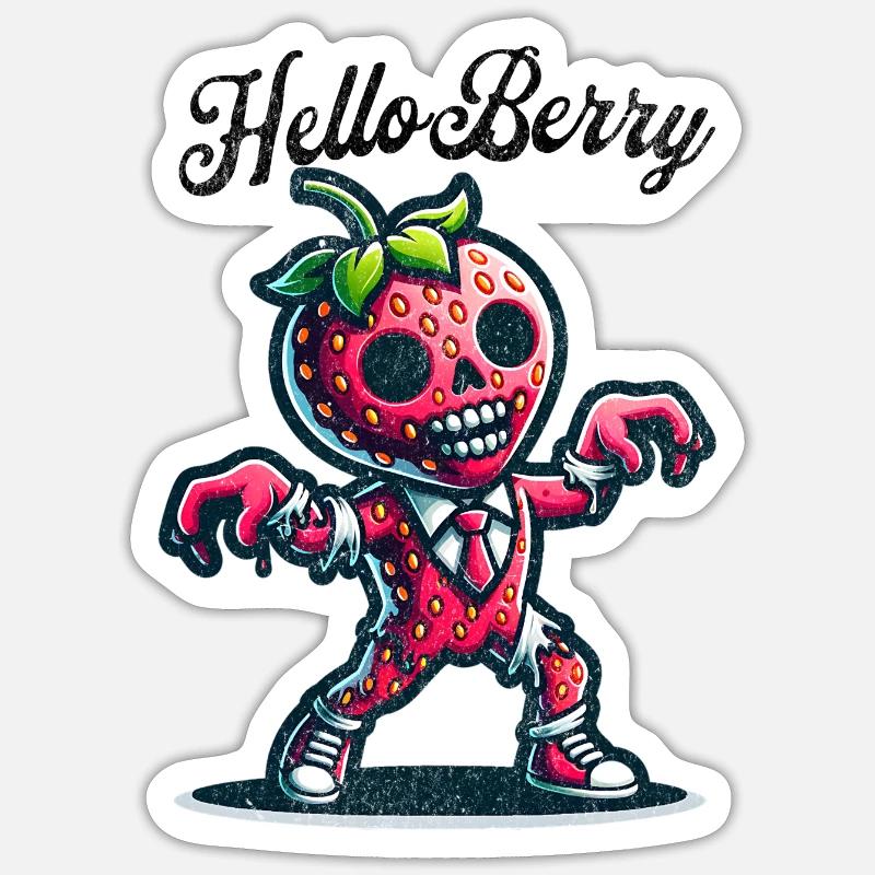Hello Erdbeere Sticker Größe S (10 x 10 cm)