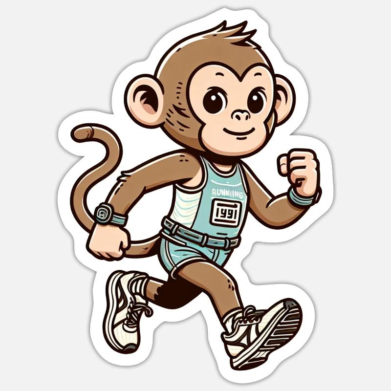Cute Marathon Runner Monkey Sticker Größe S (10 x 10 cm)