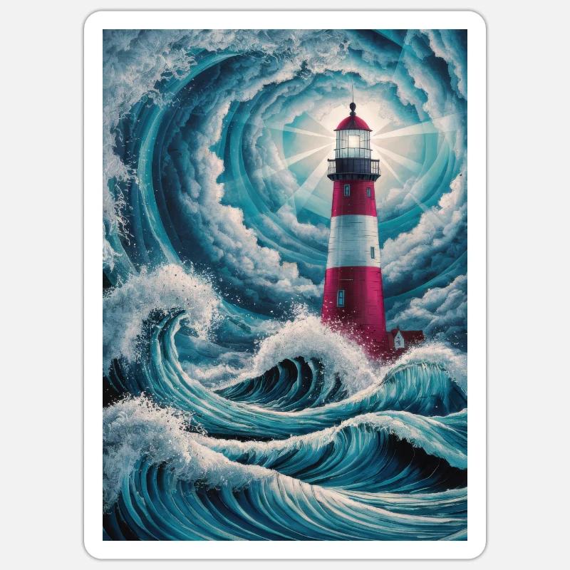 Leuchtturm Segeln Schifffahrt Ocean Light - Sticker Größe S (10 x 10 cm) - Mattweiß