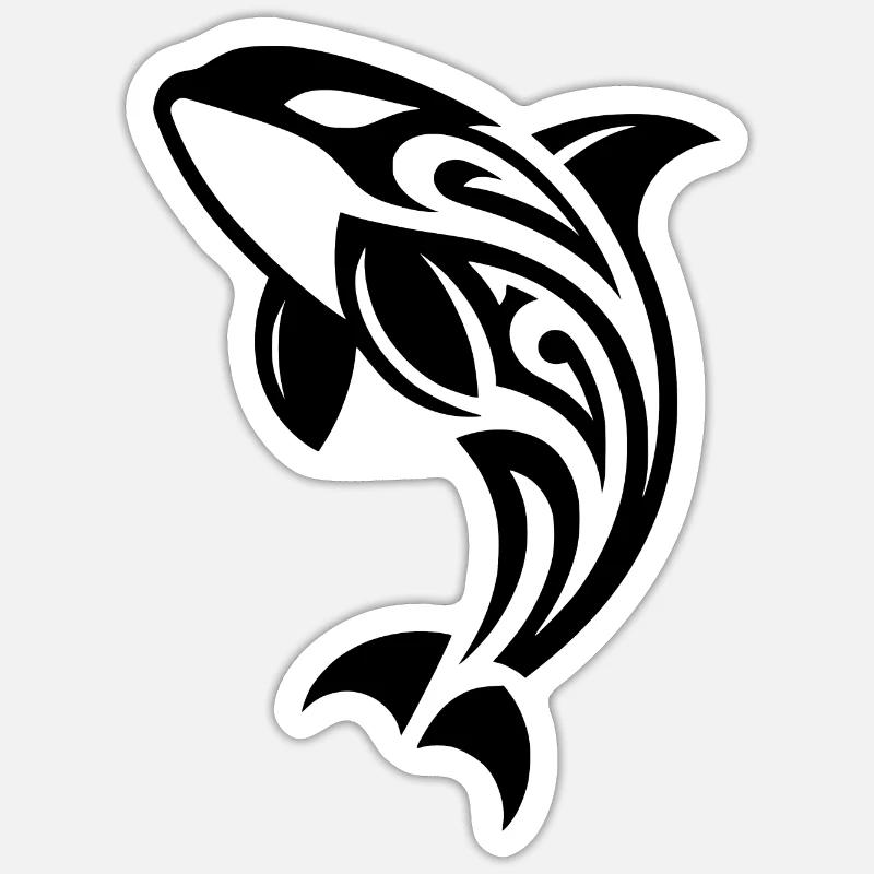 Springender Orca Tattoo Style - Sticker Größe S (10 x 10 cm) - Mattweiß