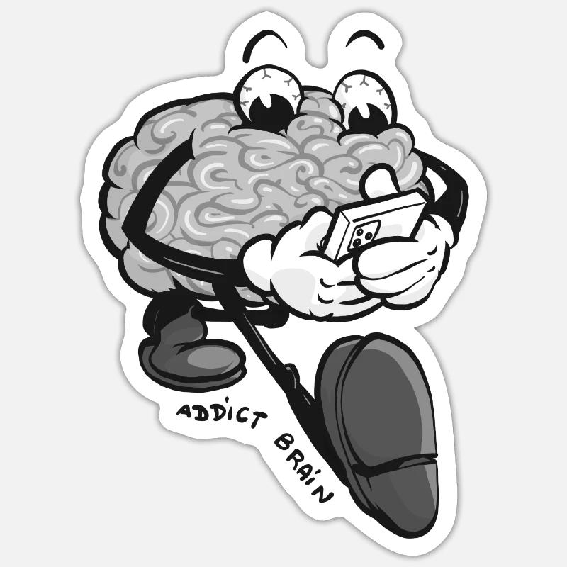 Brain Addict - graue Version - Sticker Größe S (10 x 10 cm) - Mattweiß