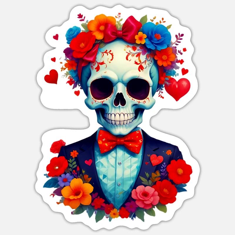 Skull with Hearts - Sticker Größe S (10 x 10 cm) - Mattweiß