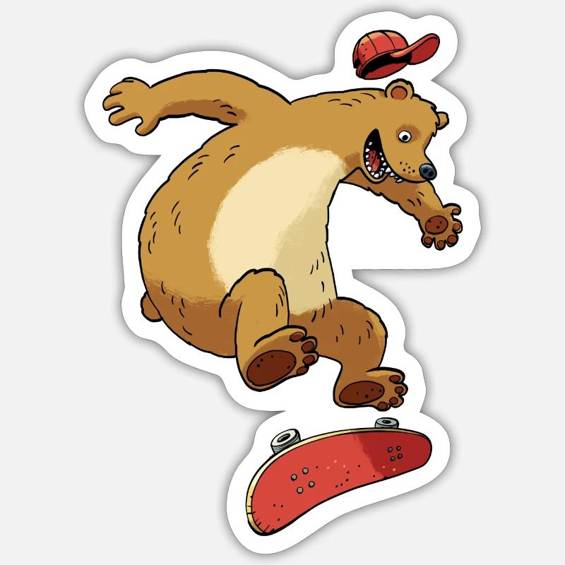 Bear on skateboard - Sticker size S (10 x 10 cm) - white matte