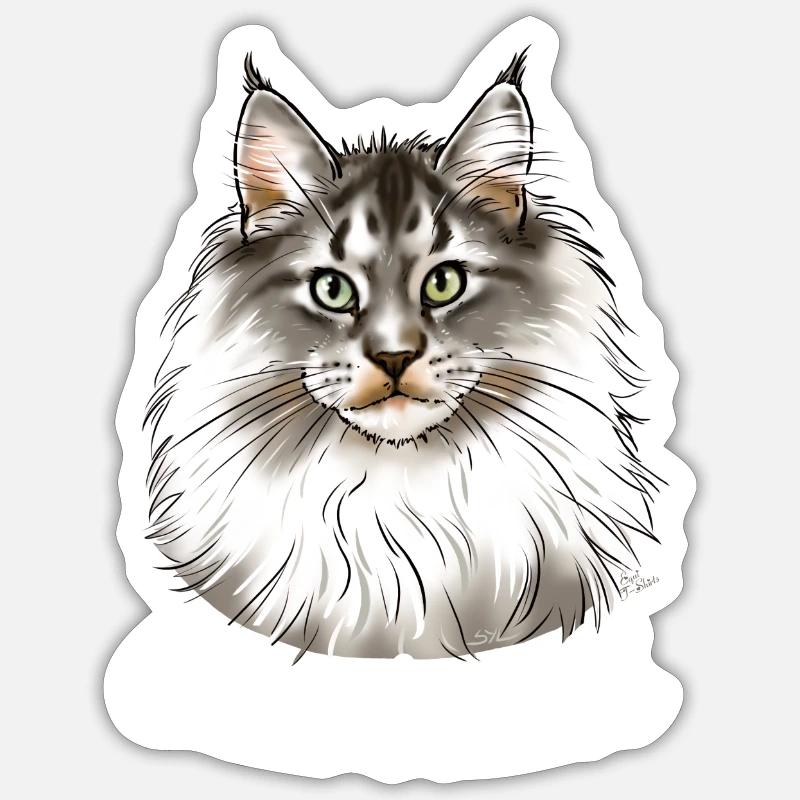 Chat beauté main coon (texte blanc) Sticker taille S (10 x 10 cm)