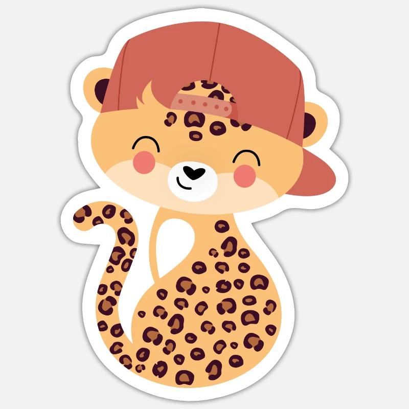 Léopard avec capy Sticker taille S (10 x 10 cm)