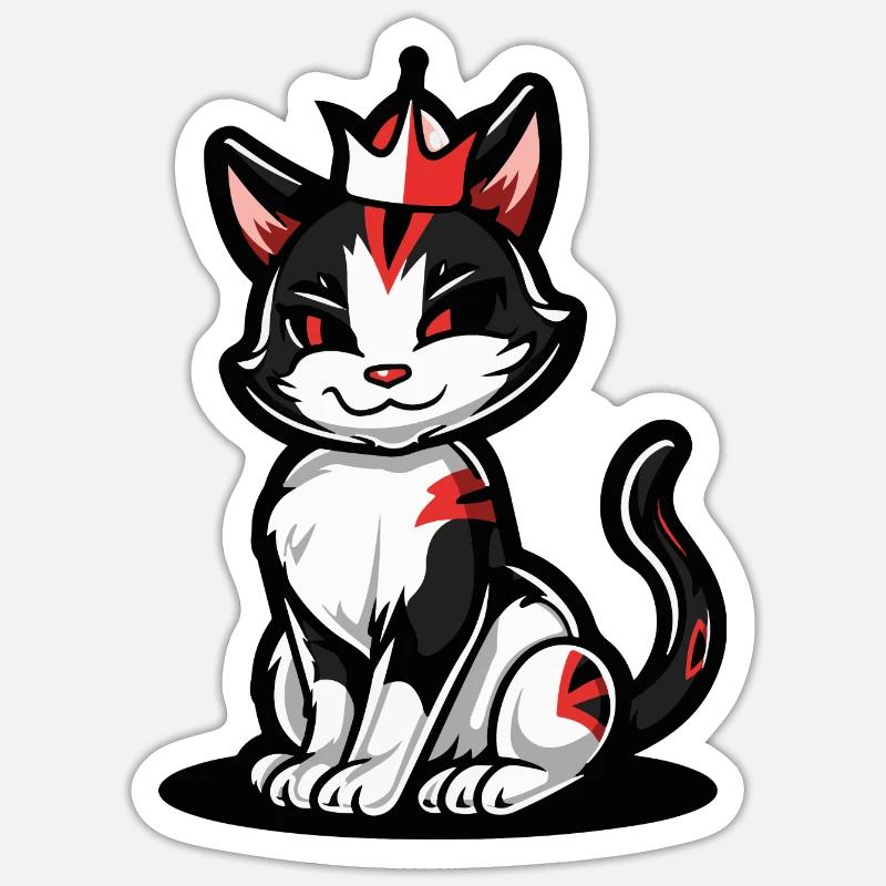 Katze Comic Krone - Sticker Größe S (10 x 10 cm) - Mattweiß