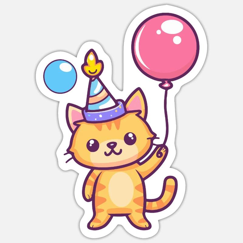 Bande dessinée d’anniversaire de chat - Sticker taille S (10 x 10 cm) - blanc mat