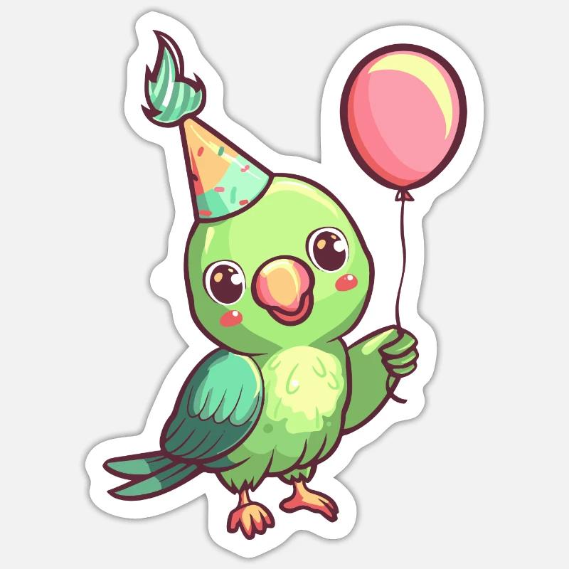 Parrot Birthday Comic - Sticker size S (10 x 10 cm) - white matte