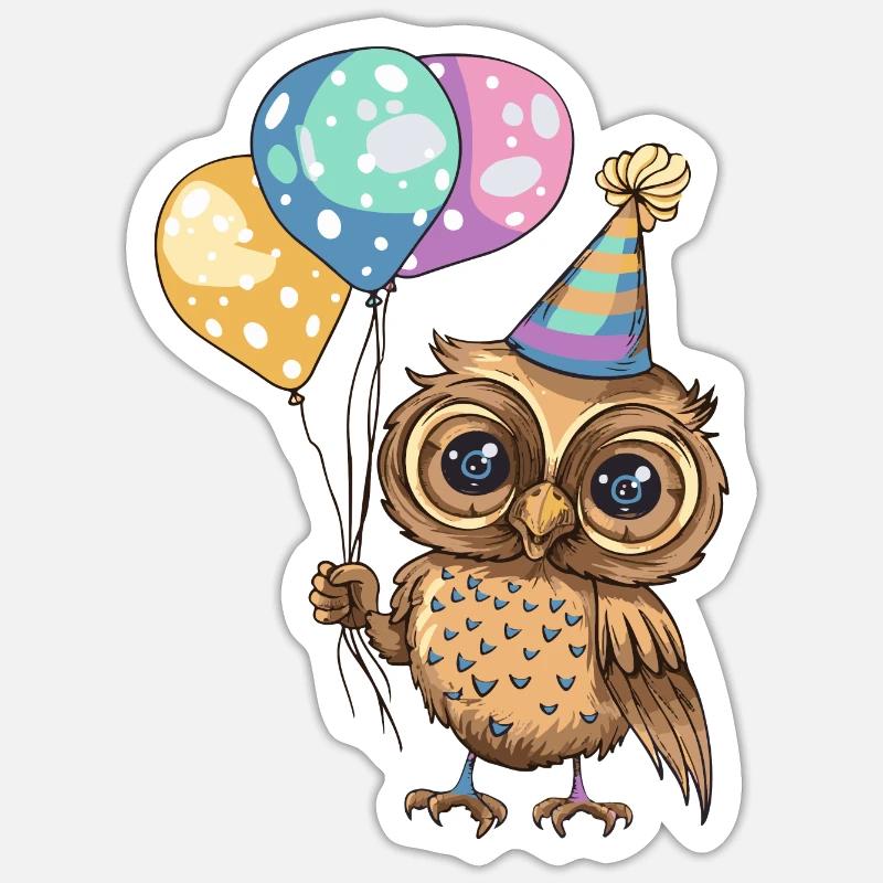 Eule Geburtstag Comic Sticker Größe S (10 x 10 cm)