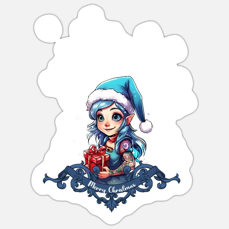 Fröhlicher Elf - Sticker Größe S (10 x 10 cm) - Mattweiß