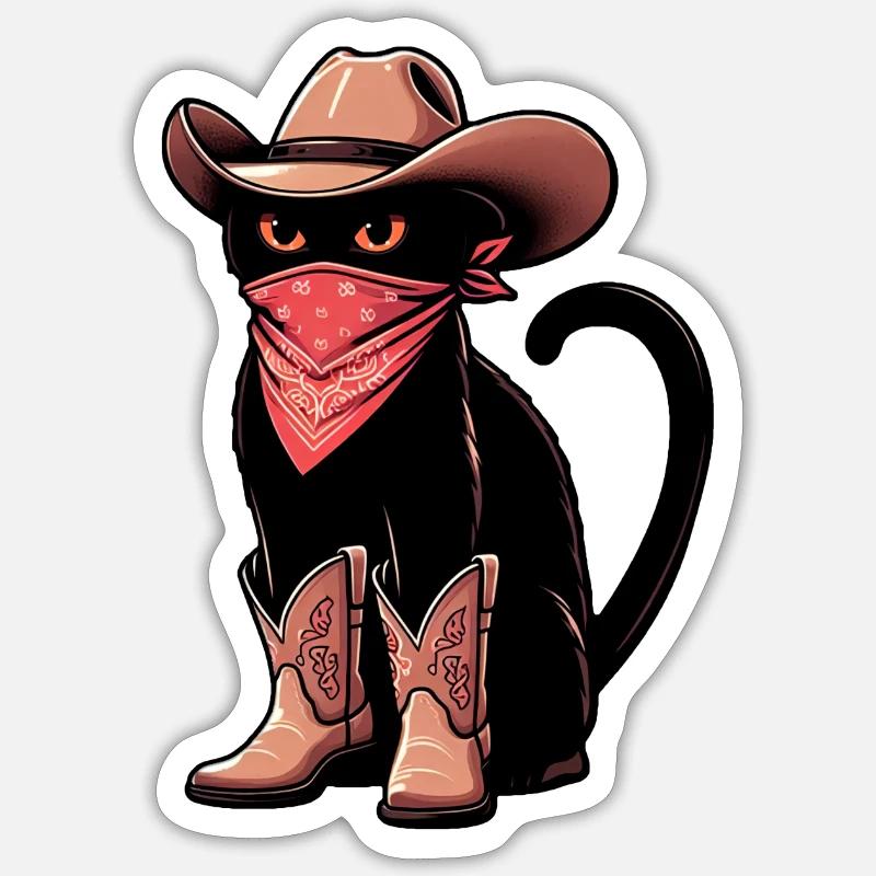 Chat cowboy Sticker taille S (10 x 10 cm)