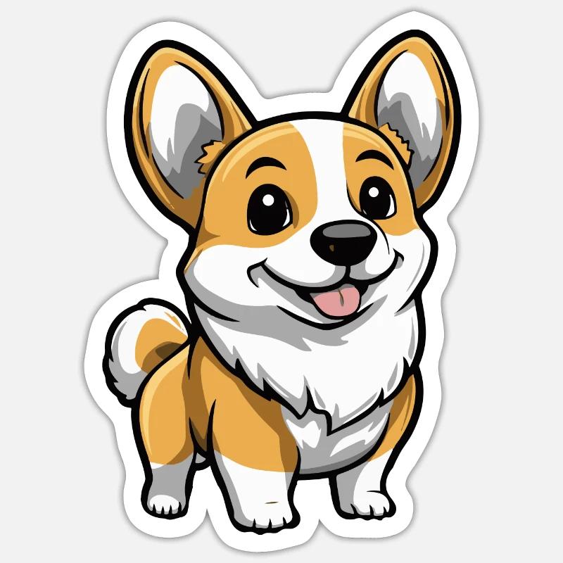 Corgi Hund Comic Niedlich - Sticker Größe S (10 x 10 cm) - Mattweiß