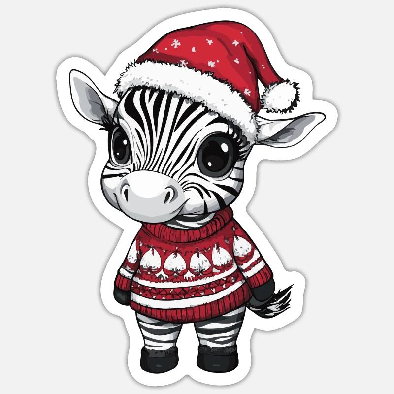 Zebra Weihnachten Comic - Sticker Größe S (10 x 10 cm) - Mattweiß