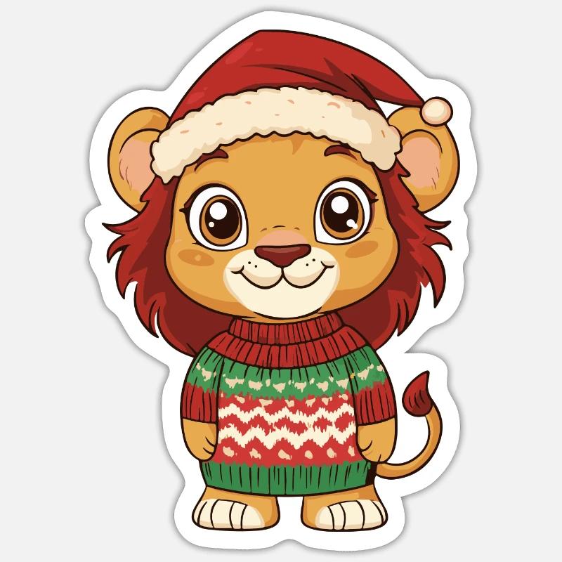 Löwe Weihnachten Comic - Sticker Größe S (10 x 10 cm) - Mattweiß