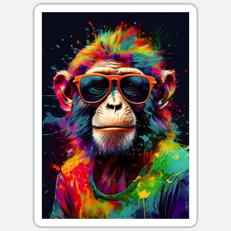 Pop-Art-Affe - Sticker Größe S (10 x 10 cm) - Mattweiß