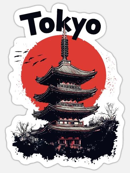 Tokio Japan Pagode Stadt Skyline Sonne Berg - Sticker Größe S (10 x 10 cm) - Mattweiß