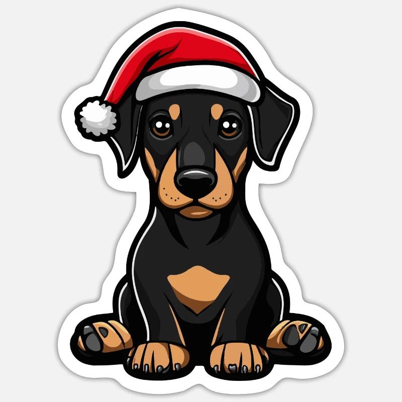 Doberman chien Noël mignon - Sticker taille S (10 x 10 cm) - blanc mat