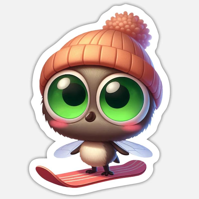 Süße Mücke Snowboard Comic Winterspaß - Sticker Größe S (10 x 10 cm) - Mattweiß