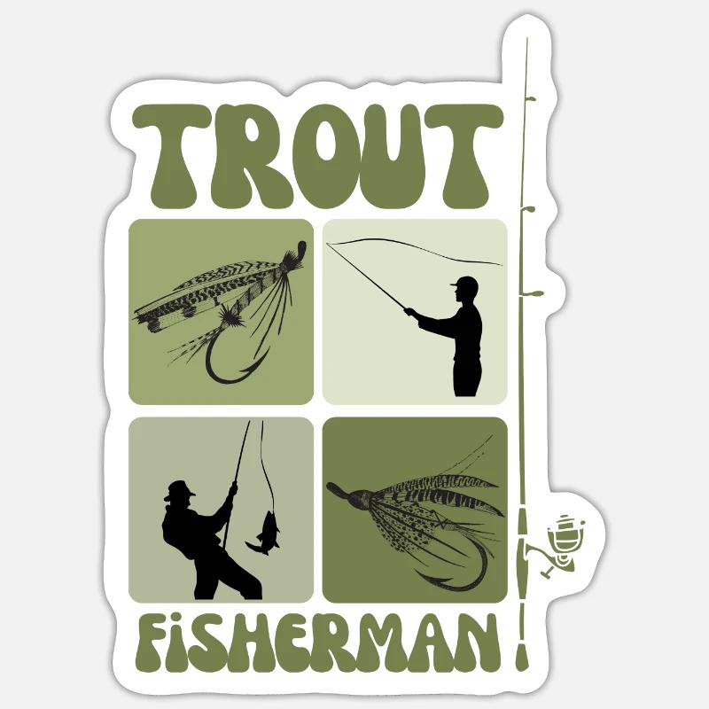 Art de la pêche à la truite - Conception de mouche et de lancer vintage - Sticker taille S (10 x 10 cm) - blanc mat