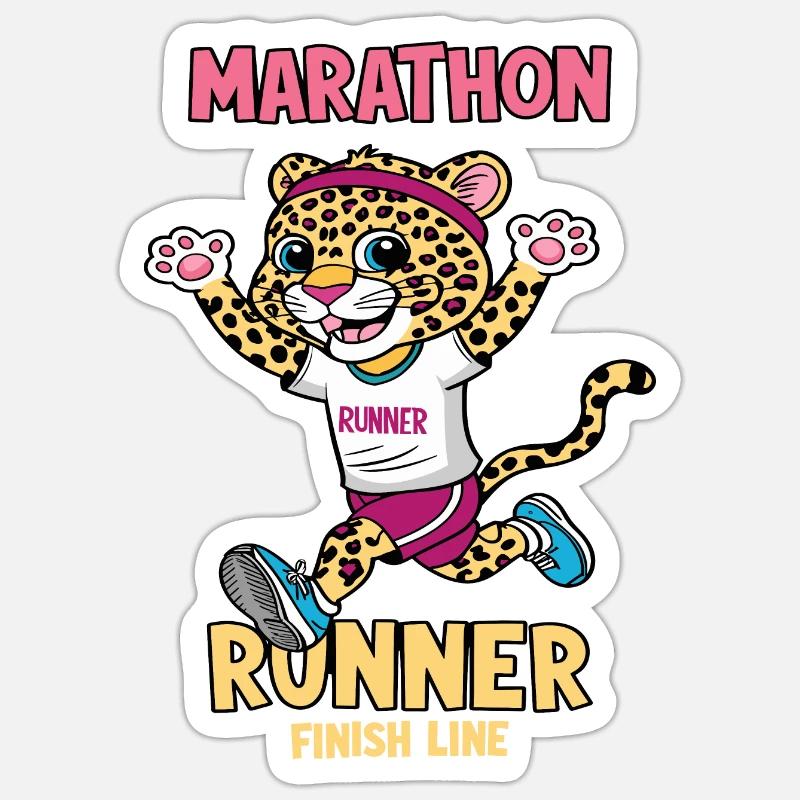 Leopard Marathon Läufer - Sticker Größe S (10 x 10 cm) - Mattweiß