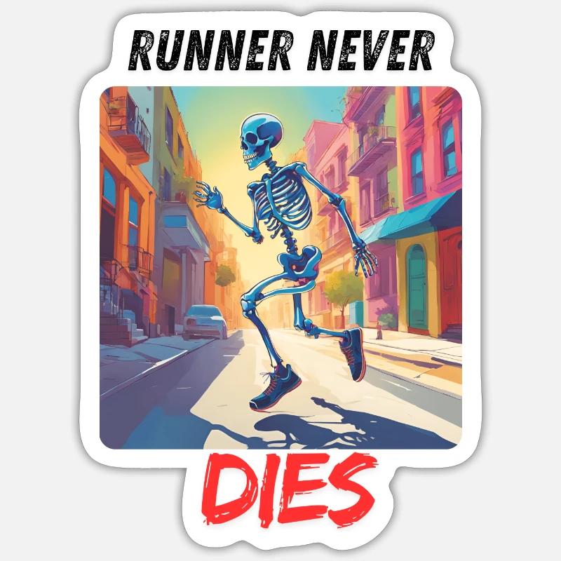 Runner never dies - Sticker taille S (10 x 10 cm) - blanc mat