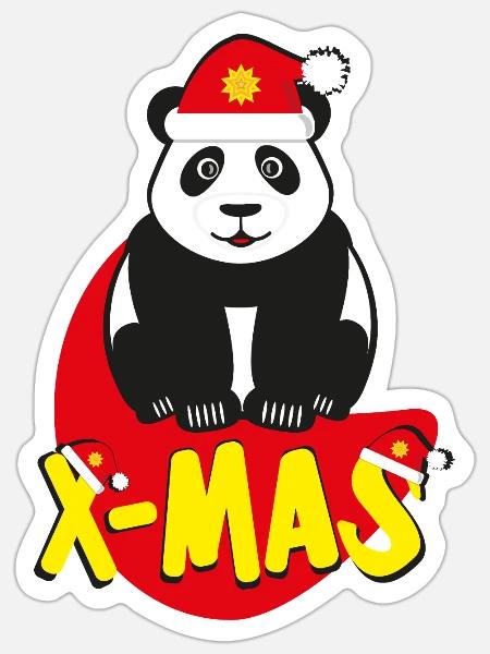 Panda / Weihnachtspanda ganz cool und süß. - Sticker Größe S (10 x 10 cm) - Mattweiß