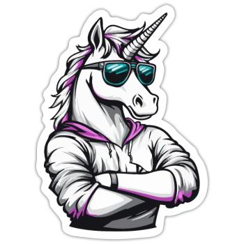 Bande dessinée Licorne - Sticker taille S (10 x 10 cm) - blanc mat - Devant