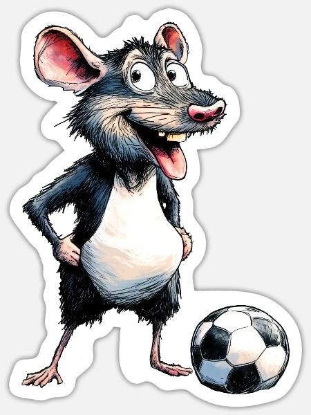 Ratte Fussballer - Sticker Größe S (10 x 10 cm) - Mattweiß