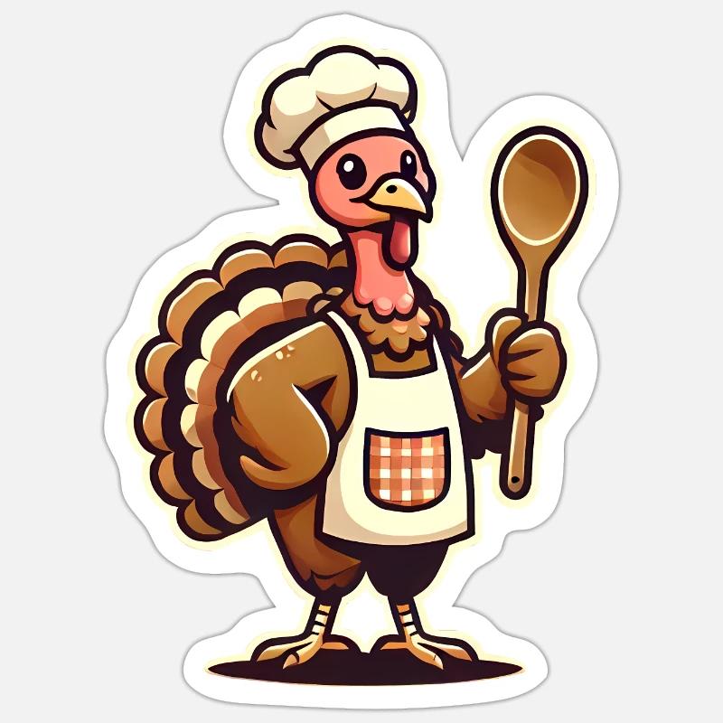 Grateful Turkey in Chef Apron Design Sticker size S (10 x 10 cm)