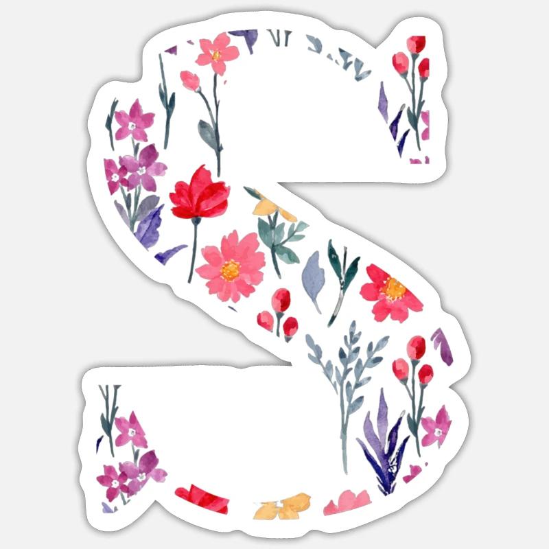 Personalisierte Blumenbuchstaben - Geschenkidee - Sticker Größe S (10 x 10 cm) - Mattweiß