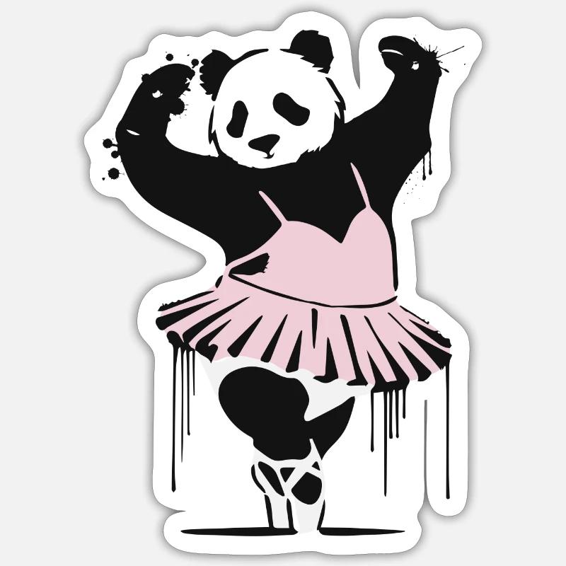 Panda dansant unique en robe de ballet rose - Sticker taille S (10 x 10 cm) - blanc mat