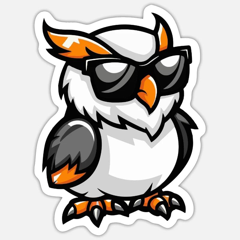 Eule Comic Cool - Sticker Größe S (10 x 10 cm) - Mattweiß