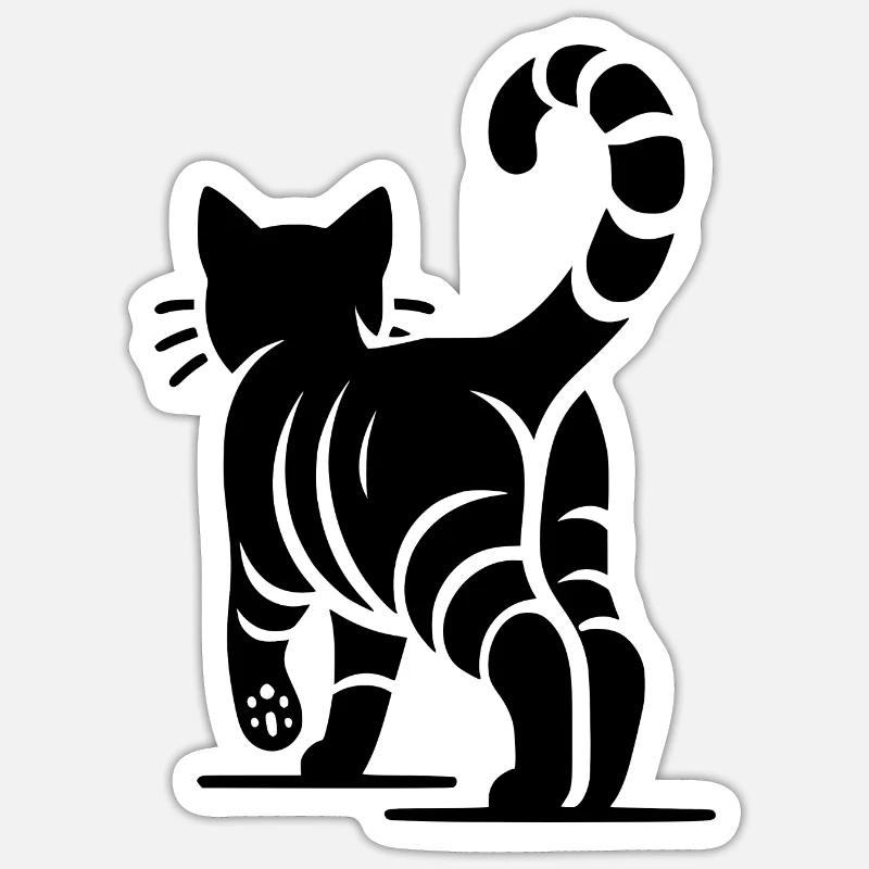 Chat géométrique à rayures - Sticker taille S (10 x 10 cm) - blanc mat