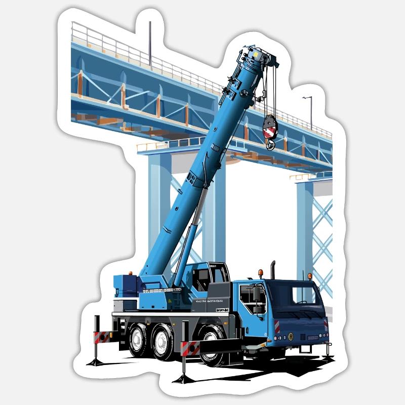 Mobile crane assembles bridge sections - Sticker size S (10 x 10 cm) - white matte