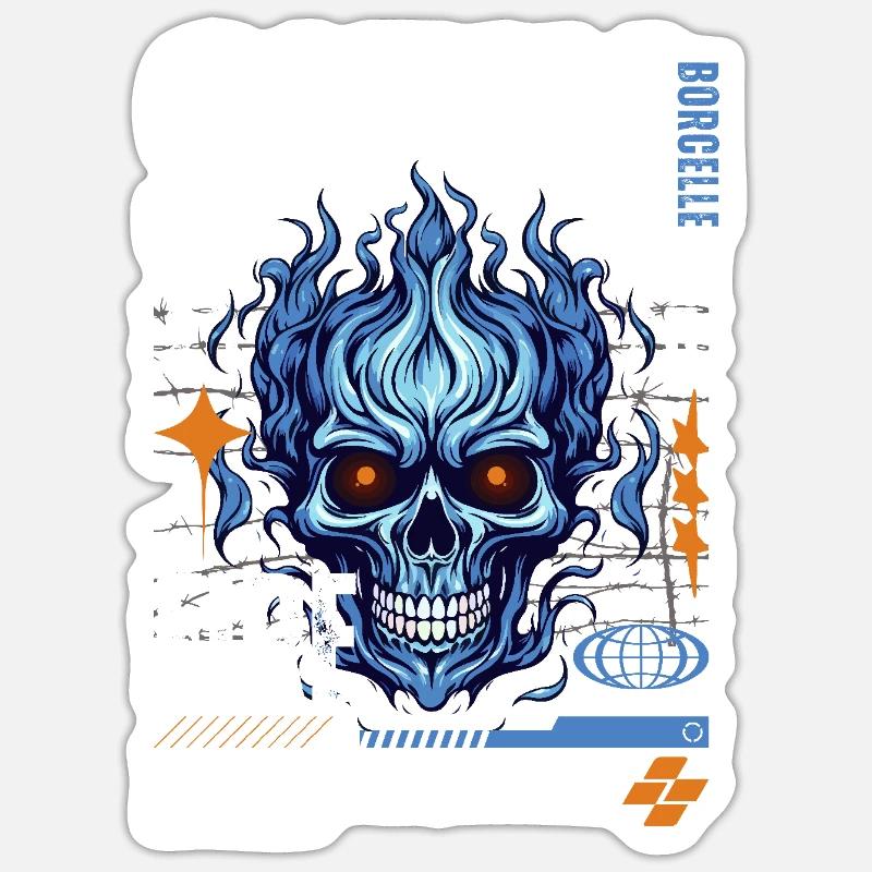 Blue Skull White - Sticker size S (10 x 10 cm) - white matte