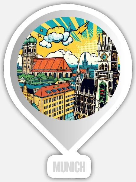 KI-Design: Münchner Stadtstrand trifft Sommerflair - Sticker Größe S (10 x 10 cm) - Mattweiß
