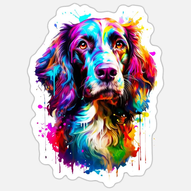 Chien Springer Spaniel peint - Sticker taille S (10 x 10 cm) - blanc mat