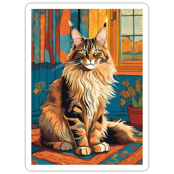 Cat Painting Red Black Cat Maine Coon - Sticker size S (10 x 10 cm) - white matte - Front